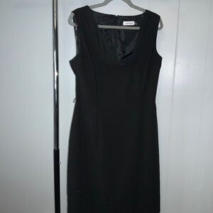 Calvin Klein black cowl neck sheath dress sz 16 sleeveless belt loops